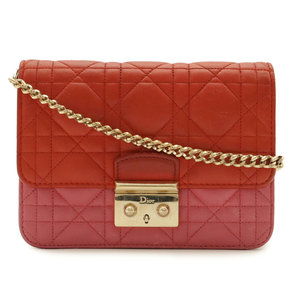 Christian Dior Cannage Pochette Shoulder Bag, Chain Shoulder, Leather, Red